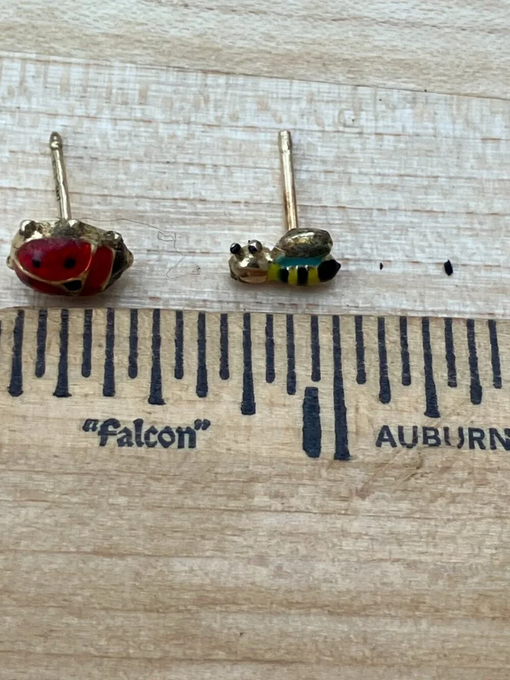 Vintage 14K Gold Italian Ladybug & Enamel Bee Mismatched Studs - Signed